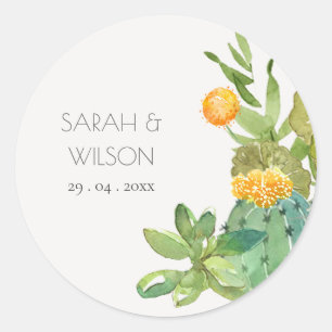 Succulent Cactus Yellow Green Foliage Wedding Classic Round Sticker
