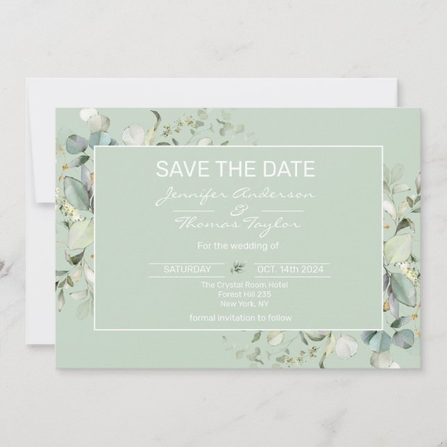 Succulent Color, Elegant Minimalism Save The Date  (Front)