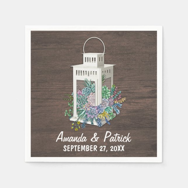 Succulent Country Rustic Lantern Wedding Napkins (Front)