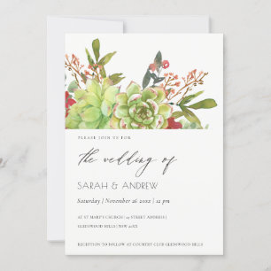 Succulent Desert Cactus Red Floral Wedding Invite