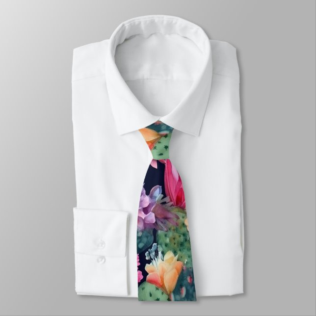 Succulent desert floral flowers cactus plant groom tie (Tied)