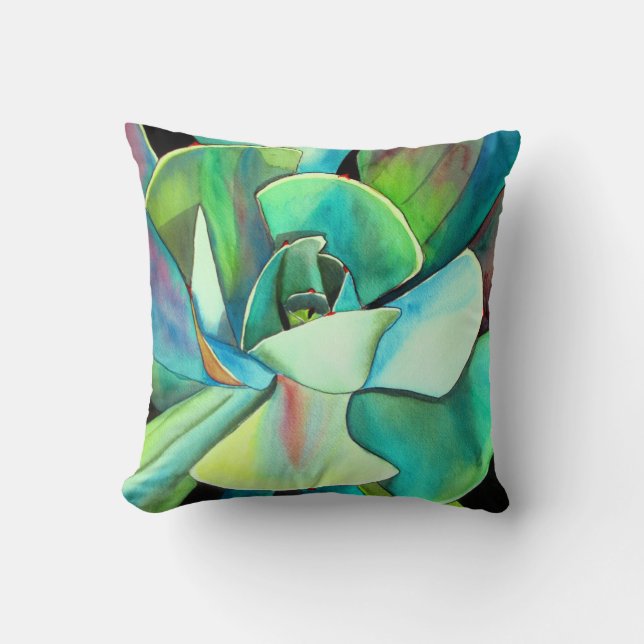 Succulent desert plant watercolour nature art cushion (Front)