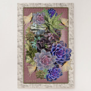 Succulent Display on Beach Sand Jigsaw Puzzle