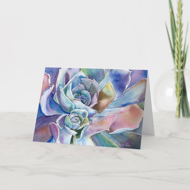 Succulent Echeveria 'Blue Sky' Greeting Card (Front)