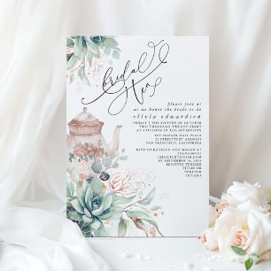 Succulent Elegant Greenery Bridal Shower Tea Party Invitation