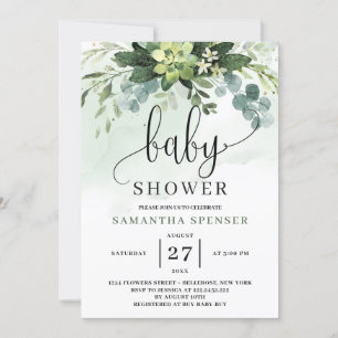 Succulent Eucalyptus Baby Shower Invitation