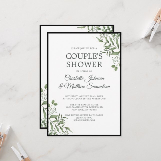 Succulent Eucalyptus Leaves Engagement Party Invitation (Front/Back In Situ)