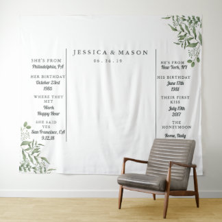 Succulent Eucalyptus Leaves Wedding Booth Backdrop Tapestry