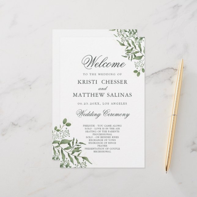 Succulent Eucalyptus Leaves Wedding Program (Front/Back In Situ)