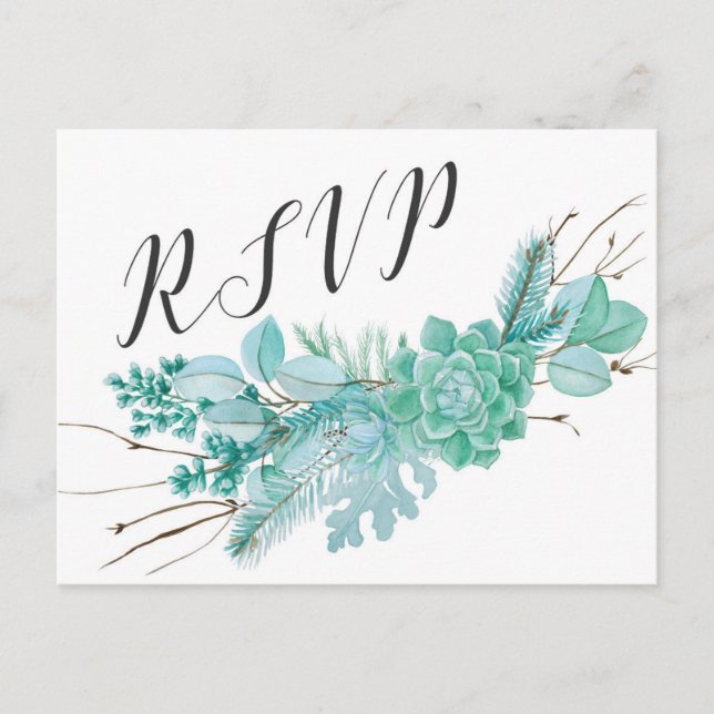 Succulent Eucalyptus RSVP reply 3961 Invitation Postcard (Front)