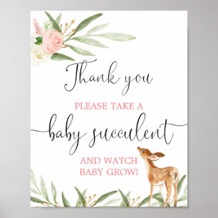 Succulent favours sign pink gold deer baby shower