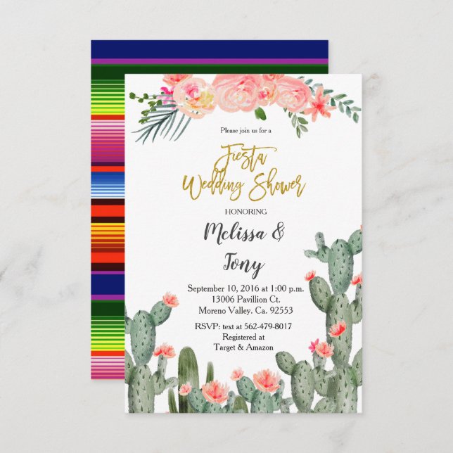 Succulent Fiesta Floral Wedding shower Invitation (Front/Back)