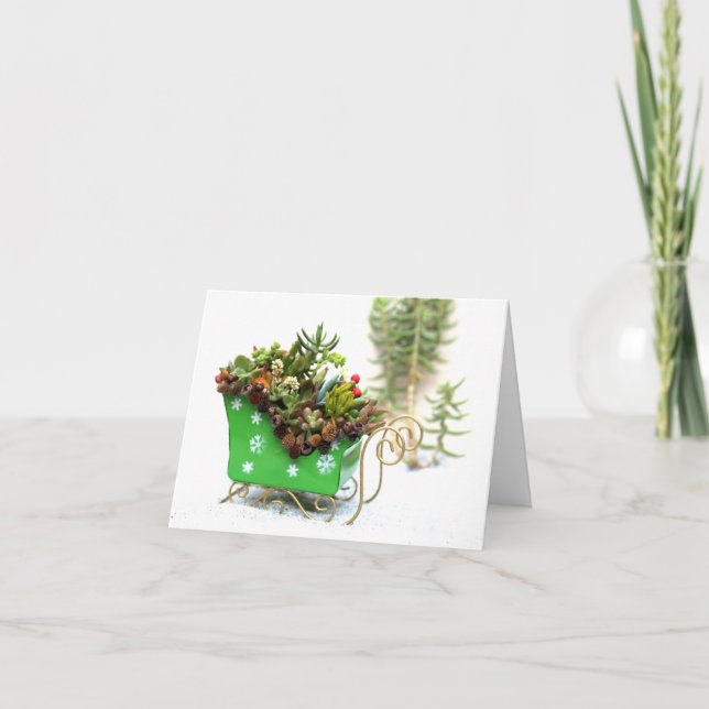 Succulent Filled Sleigh Holiday Greeting Card (Front)