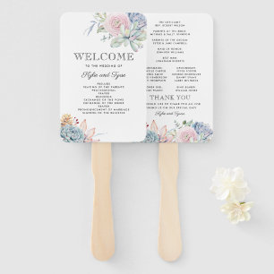 Succulent Floral Bloom Vintage Wedding Program Hand Fan