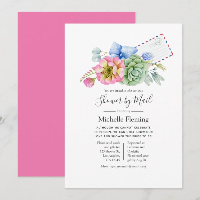 Succulent Floral Bridal or Baby Shower by Mail Invitation (Front/Back)