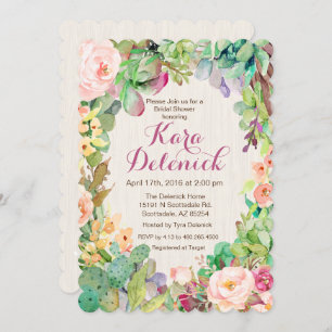 Succulent Floral Cactus Bridal Shower Invitation