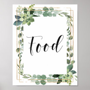 Succulent Floral Gold Geometric Frame Food Sign
