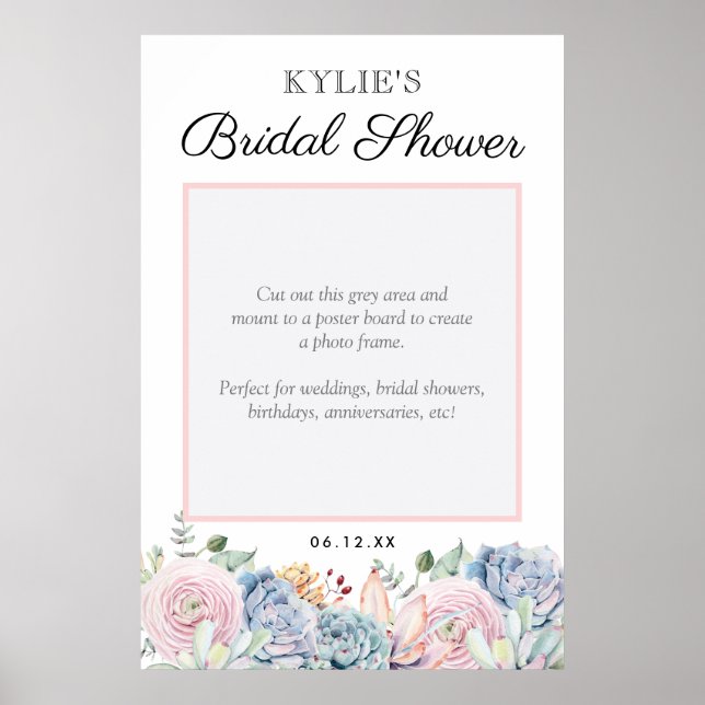 Succulent Floral Wedding Bridal Party Photo Prop Poster (Front)