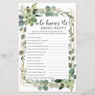 Succulent floral who knows the bride best game