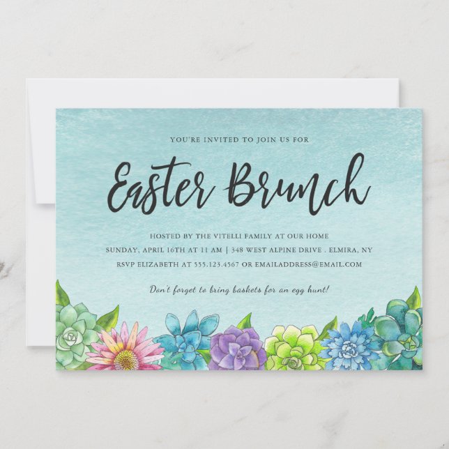Succulent Florals Easter Brunch Invitation (Front)
