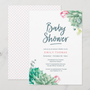 Succulent florals Girl Baby Shower Invitation