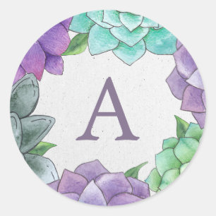 Succulent Florals Monogram Stickers   Lavender