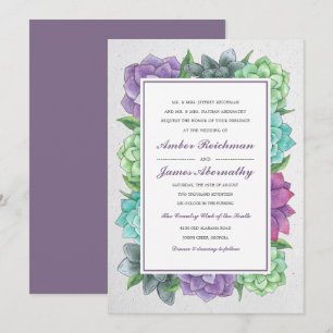 Succulent Florals Wedding Invitation   Lavender