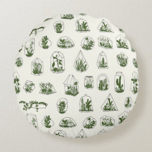 Succulent Florarium: Vintage Geometric Design. Round Cushion