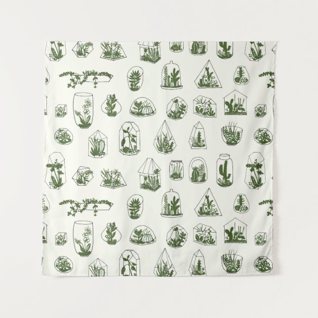 Succulent Florarium: Vintage Geometric Design. Tapestry (Front)