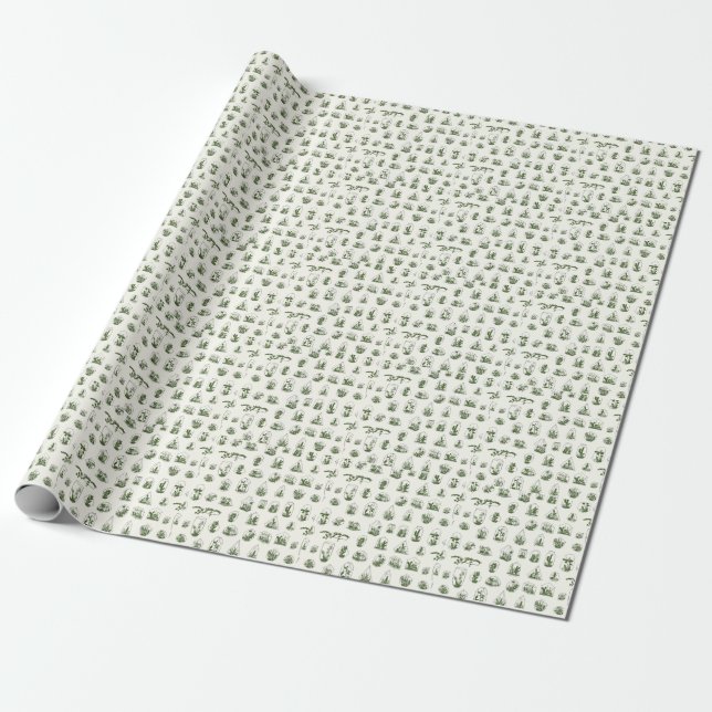 Succulent Florarium: Vintage Geometric Design. Wrapping Paper (Unrolled)