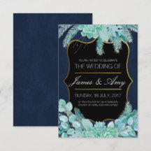 Succulent Flower - Green Blue - Wedding Invitation