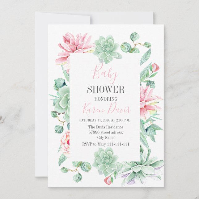 succulent flowers Baby shower Invitation (Front)