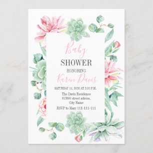 succulent flowers Baby shower Invitation