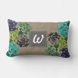 Succulent Flowers Burlap - Personalised Lumbar Cushion