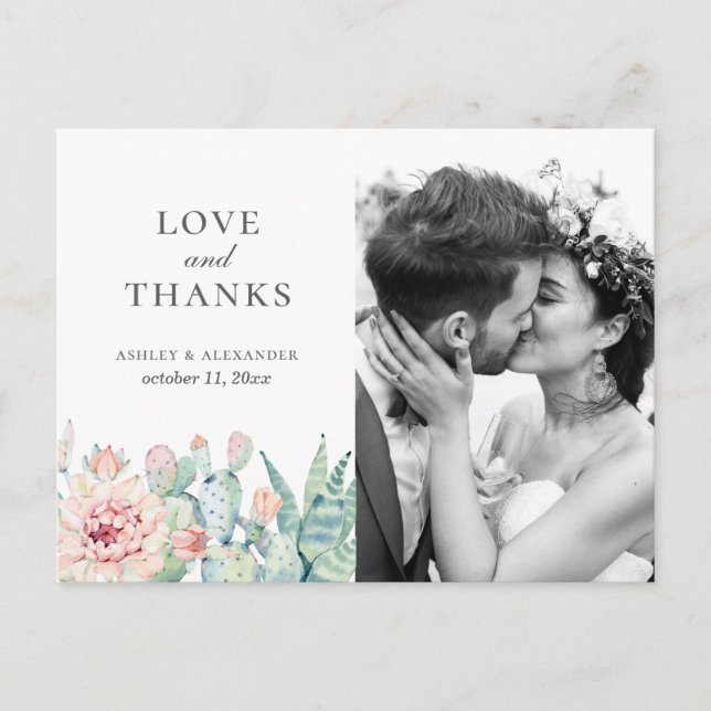 Succulent flowers. Wedding floral cactus thank you Postcard (Front)