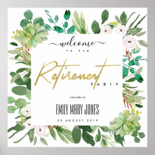SUCCULENT FOLIAGE WATERCOLOR RETIREMENT WELCOME POSTER