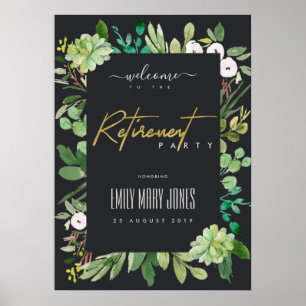 SUCCULENT FOLIAGE WATERCOLOR RETIREMENT WELCOME POSTER