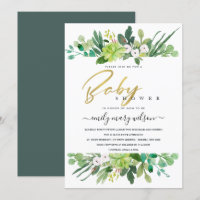 SUCCULENT FOLIAGE WREATH WATERCOLOR BABY SHOWER