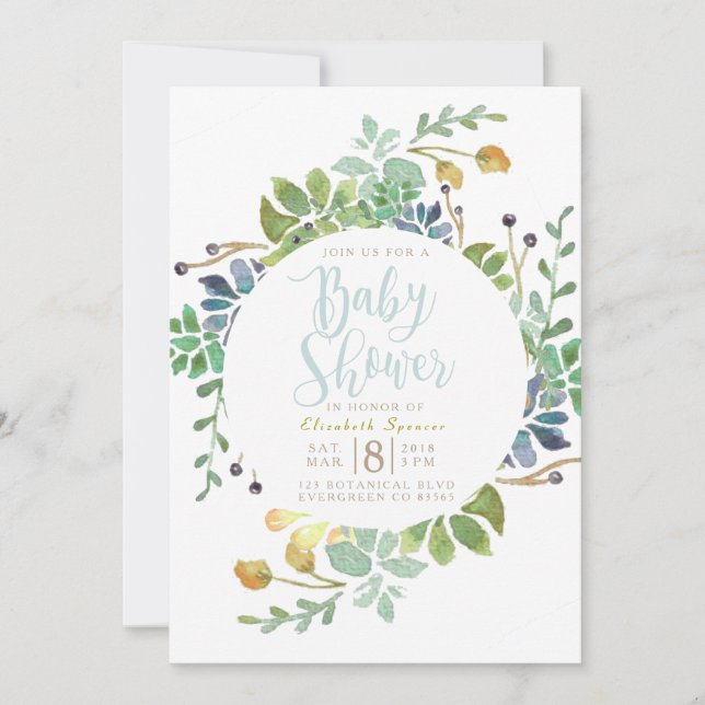 Succulent Garden Circle | Watercolor Baby Shower Invitation (Front)