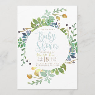Succulent Garden Circle   Watercolor Baby Shower Invitation