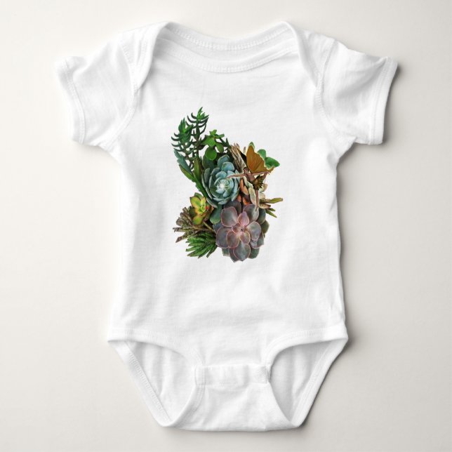 Succulent garden design baby bodysuit (Front)