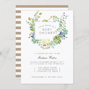 Succulent Garden   Floral Watercolor Baby Shower Invitation