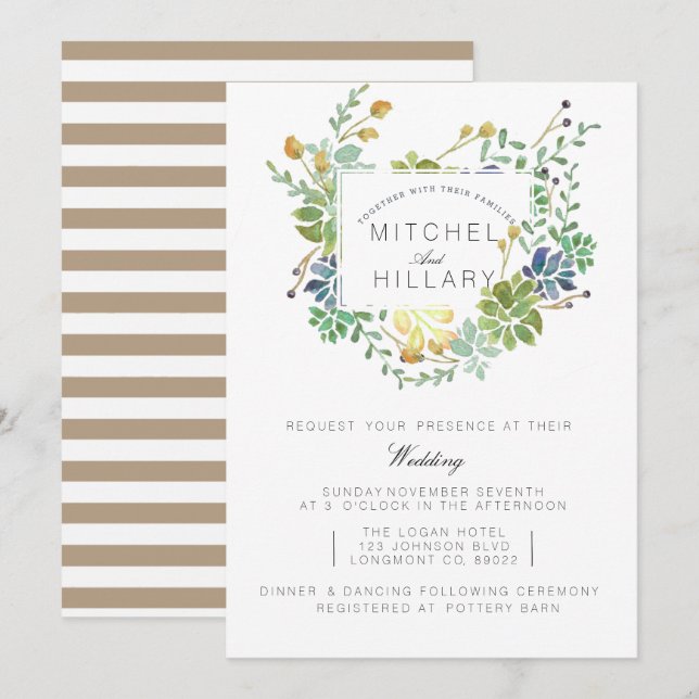 Succulent Garden | Floral Watercolor Wedding Invitation (Front/Back)