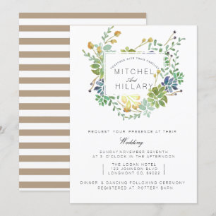 Succulent Garden Floral Watercolor Wedding Invitation