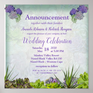 Succulent garden Hues of Sea foam & Lavender Poster