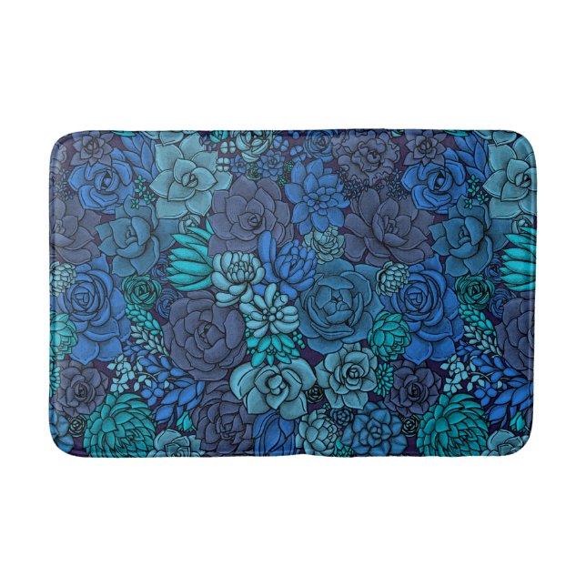 Succulent garden in blue bath mat (Front)