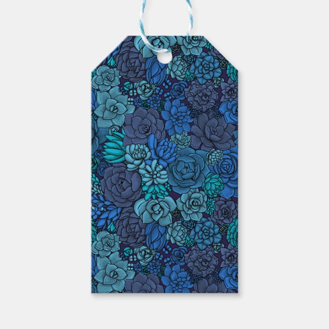 Succulent garden in blue gift tags (Front)