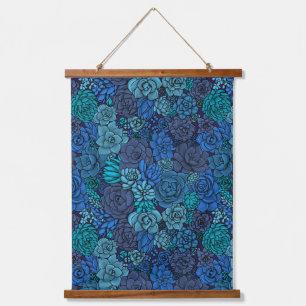 Succulent garden in blue hanging tapestry