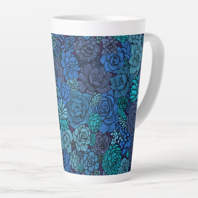 Succulent garden in blue latte mug (Right Angle)