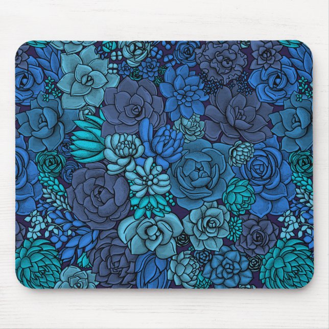 Succulent garden in blue mouse mat (Front)